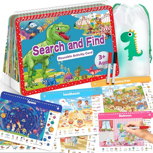 Elfew Search and Find Activity Book for 5 Year Old, Reusable Activity Books | 24 Unique Themed, 480+ Hidden Object, Games for 3 4 Year Olds,Educational Toys, Aeroplane Activities,Travel Toy,Birthday Gift