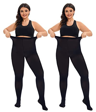CozyWow Damen Strumpfhose Elastisch Semi-Blickdicht Strumpfhosen Plus Größen XL-XXL 2X Schwarz 3XL