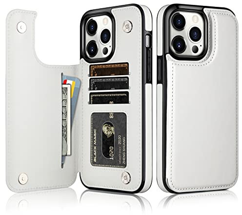Vofolen for iPhone 14 Pro Max Case Folio PU Leather Case with Card Holder Slot Wallet Case Slim Flip Case Magnetic Closure Case Shockproof Protective Case Cover for iPhone 14 max Phone Case - White