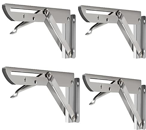 Celbon 4PC K-Form Klappkonsole Schwerlast Frühling Regalhalterungen Edelstahl Regalhalterung 90° Regalwinkel Klappbar für Tischplatten Klapptisch Wandtisch, Platzsparend