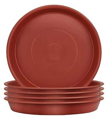 GROWMANIA Pack 10 Platos Redondos Terracota para Macetas Diámetro 16 cm - Plato Plástico para Maceteros Marrón
