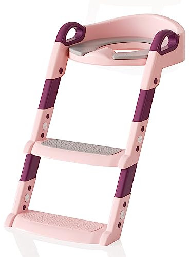 Gimisgu Toilettensitz für Kinder Tragbar und faltbar Töpfchentrainer stabil Toiletten Trainer Mit Breite und rutschfeste Treppe Rosa