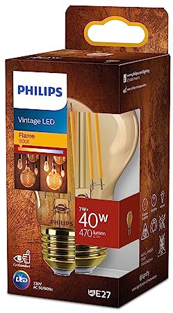 Philips ampoule LED vintage ambrée, 40W, culot E27, blanc chaud 1800K, non dimmable