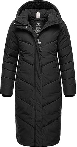 Ragwear Damen Winterjacke Langer Regenmantel Steppmantel wasserdicht warm gefüttert mit Kapuze Suminka Black Gr. XXL
