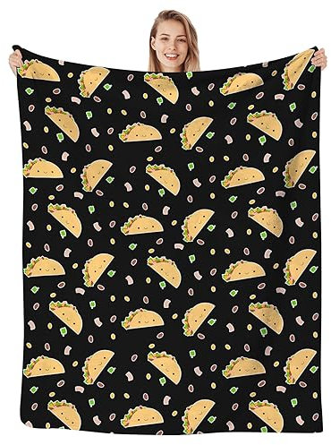 SKT T1 Taco-Decke, niedliche Taco-Decke, Dienstag, Party, Essen, schwarz, Überwurfdecke, Taco-Geschenke für Erwachsene Kinder, superweiche, leichte Plüsch-Steppdecke, gemütliche Fleece-Flanelldecken