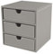 OSCO Grey Faux Leather 3 Drawer Chest | Small Item Storage | Stackable | Lego Container | Makeup Container | Jewellery Box | Stationery Organiser | Not A4 Size | H18.2 x W17 x D17 cm |