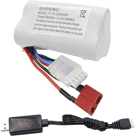 ZYGY 1PCS 11.1V 2000mAh 3S Lipo Batterie mit T-Stecker und USB-Ladekabel für R608 2104 Fernsteuerungsschiff 210E 200E RC Auto High-Speed Drift Modell Spielzeug Auto