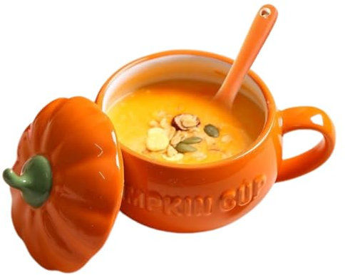 JINGAN Tazza a forma di zucca | Tazze autunnali a forma di zucca in ceramica con coperchio,Tazza da caffè di Halloween, decorazione autunnale, regalo di Halloween per gli amici della famiglia