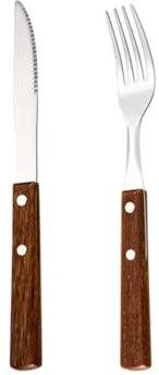 PEKJI Geschirrset mit Holzgriff, Edelstahl, Messer, Gabel und Löffel, Heimbesteck, Retro-Besteck, Küchenutensilien