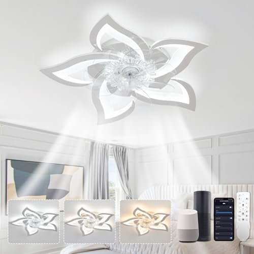 YUNLONG Ventilador de Techo con Luz Compatible con Alexa y Google Assistant, Lámpara Ventilador Techo Silencioso, Motor DC Verano Invierno, Regulable, Función Memoria, para Dormitorio