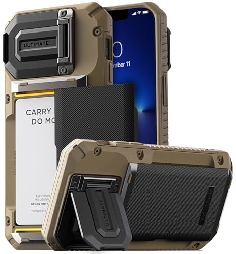 VRS DESIGN Damda Glide DuoGuard Schutzhülle für iPhone 13 Pro Max (2021), hochwertige, robuste, vollständig abgedeckte Kameralinsenschutzhülle, Kartenhalter, Brieftaschen-Hülle (Groove Khaki)