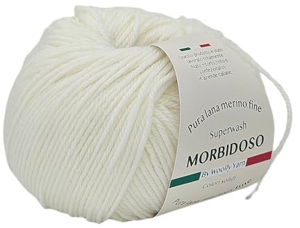 Gomitolo di filato 100% lana merino irrestringibile, per uncinetto e lavoro a maglia, lana baby, colori solidi, 50gr 150metri, per copertine abbigliamento e tanto altro (Bianco 1)