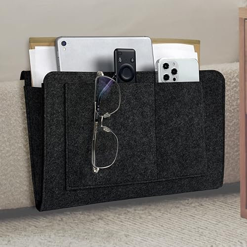 HomeGadget Filz Organizer Tasche zum einhängen [ für Sofa & Bett ] - mit 5 Fächern für jede Art von Zubehör wie Zeitung | Brillen | Smartphone - Schwarz