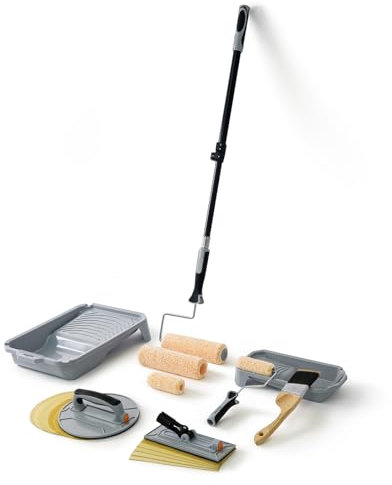 ROLLINGDOG Paint Roller Set - Paint Rollers and Trays Sets, Pole Sander, Extension Pole (24”-39”), Paint Brush and Oxide Mesh Sandpaper