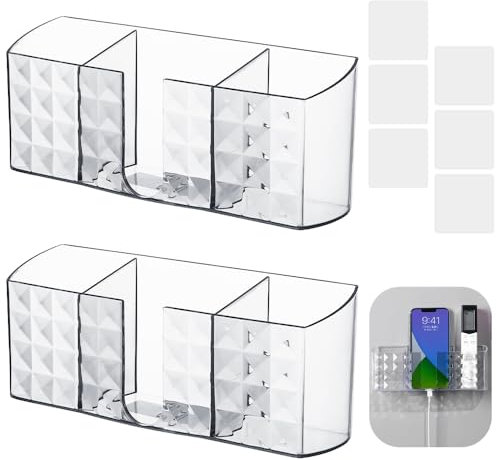 FTISSLY 2 Pcs Soporte Mando TV Pared Adhesivo 3 Rejillas Soporte Mando a Distancia Pared Soporte Mando Pared Sin Taladrar Soporte mando para Colgar Mandos de Tv, Aire Acondicionado con Adhesivo Fuerte