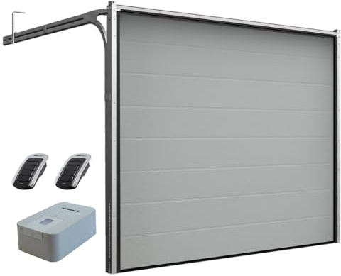 DoorHan Porta sezionale da garage con operatore e trasmettitore manuale | Per l'auto montaggio | Dimensioni selezionabili | 5 Colori (RAL 9006 (Argento), Larghezza 2500 mm x Altezza 2030 mm)