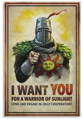 Solaire of Astora – Pop-Art-Poster für die Rekrutierung von Dark Souls, Video-Gaming-Poster für Zimmer, ästhetische Leinwand, Badezimmer-Kunst, Wanddekoration, Fotodrucke, 60 x 90 cm
