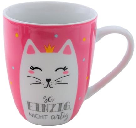 Dekohelden24 Kaffeebecher/Tasse aus Porzellan, Motiv: Katze, Sei einzig, Nicht artig Größe H/Ø: 10 x 8 cm, Fassungsvermögen 250 ml, Spülmaschinengeeignet.