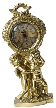 Perfeclan Engel Statue Schreibtisch Uhr Harz Engel Figur Engel Skulptur Tisch Uhr Ornament Liebe Cherub Kaminsims Uhr für Schrank Kaminsims, Gold