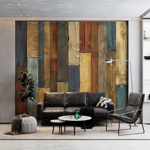 3D Retro Wood Grain Nostalgia Photo Wallpaper Mural, Wood-Like Premium Non-Woven Wall Murals Decoration Poster for Living Room, Bedroom 200 x 140 cm (WxH) Art Photo Wallpaper 3D Effect
