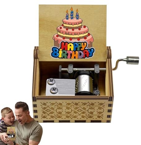Spieluhr Happy Birthday, Spieluhr aus Holz | Spieluhr mit Lied Happy Birthday | Musikboxen zum Geburtstag mit Kurbel, klassische Spieluhr zum Geburtstag