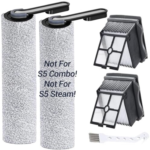 Spazzole a Rullo e Filtri HEPA Compatibili per Tineco Floor One S5, S5 Pro, S5 Pro2 e S5 Extreme, 2 Spazzole a Rullo, 2 Filtri【Non compatibile con s5 Combo, s5 steam】