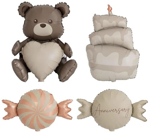 4 Palloncini Di Colore Opaco, Torta Decorativa Per Feste Di Caramelle, Palloncino Foil, Torta Di Buon Compleanno, Palloncini Con Orsetti, Palloncini Di Caramelle, Palloncini Decorativi Per Feste