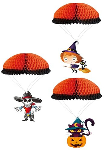 Fukamou Halloween-Baumschmuck,Halloween-Baumschmuck-Totenkopf-Fallschirm-Deko-Ornament | Halloween-Party-Ornamente, Dekorationen, Set Mit 3 Kürbismann-Schädel-Fallschirm-Hängedekorationen- Für