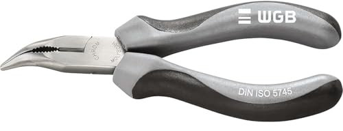 WGB Flachrundzange gebogen - Schnabelzange mit 2K-Griff, Storchschnabelzange Länge 200mm, Stahl verchromt matt poliert