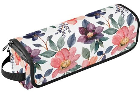 2-in-1 Curling Iron Travel Case with Heat Resistant Mat Hair Tools Organizer Storage Bag for Flat Irons, Straighteners, Curling Irons, Vintage Watercolor Flowers Red Purple Portable Travel