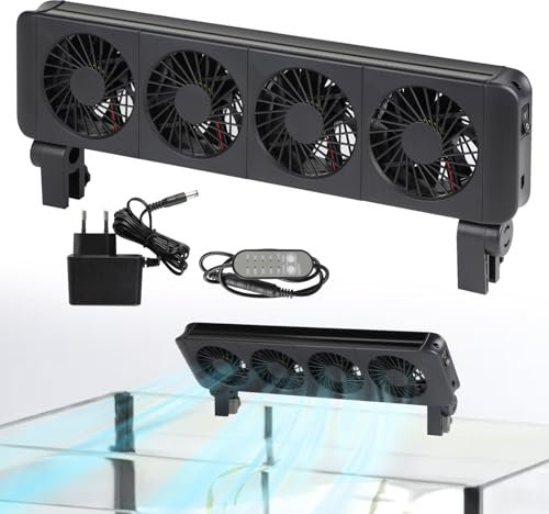 efuturetime Aquarium Lüfter 12W, 5 regelbare Geschwindigkeiten, geräuscharm, Klemm Aquariumlüfter mit Timer für 70cm Aquarium, 4 Lüfter