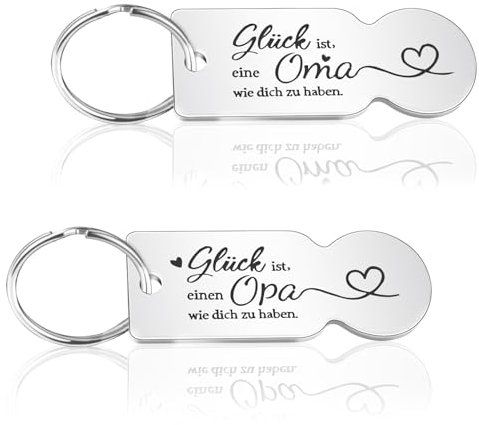 JunMallko Oma und Opa Geschenke, Geschenk für Oma Opa Schlüsselanhänger Großeltern Geschenk, 2pcs Einkaufswagenlöser Geschenk für Oma Opa Schlüsselanhänger mit Gravur Großeltern Geschenke Silvester
