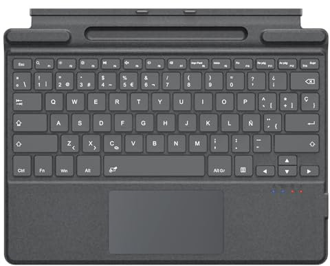 TiMOVO Teclado Español Compatible con Microsoft Surface Pro 11/10/9/8/X, Teclado QWERTY con Trackpad y Soporte para Bolígrafo, Gris