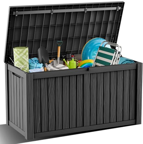 DRATO 180 Gallon Outdoor Storage Box, Large Waterproof Deck Box, Lockable Resin Storage Container with Reinforced Support for Patio Cushions, Garden Tools, UV-Resistant Outdoor Chest(Black,180 Gallon)
