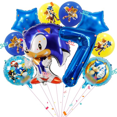 7 Jahre Geburtstag Deko, 10 Stück Luftballon Kinder Geburtstagsdeko Cartoon Party Deko Kindergeburtstag mit 6 Folienballons, 4 Latexballons für Jungen Mädchen Party Supplies