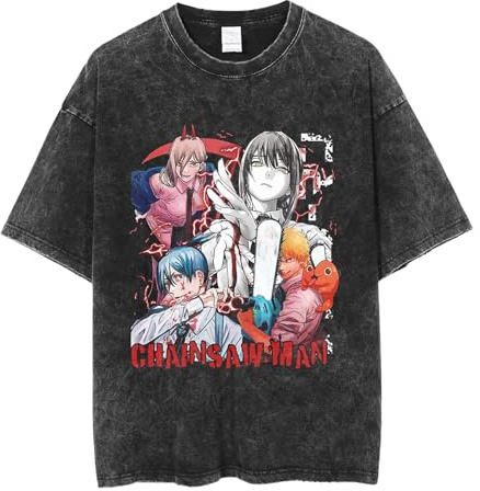 Chainsaw Denji Man T-Shirt Pochita Tee Unisex Anime Print Casual Short Sleeve Vintage Washed Cotton Harajuku Top