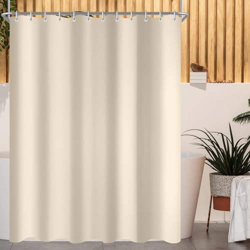 Lerores Rideau de douche, 220 x 200 cm, beige, ourlet lesté, anti-moisissure, imperméable, lavable, en tissu polyester, pour salle de bain, baignoire avec 12 anneaux de rideau de douche