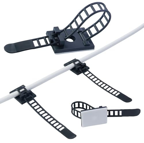 55 clip autoadesive regolabili per cavi di fissaggio cavi, autoadesive, per la gestione dei cavi per casa e ufficio, fissaggio a parete, colore nero (con 55 chiodi zincati)