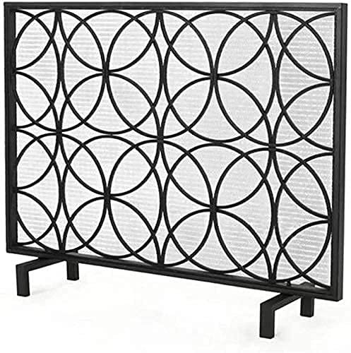 KOIAMVZW Funkenschutz-Einzelpaneel-Feuerschutzgitter für den Kamin – Flacher, freistehender Rahmen aus massivem Schmiedeeisen mit Metallgeflecht, dekoratives geometrisches Design Decoration
