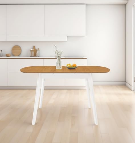 Hallowood Furniture Aston White Painted Butterfly Extending Dining Table | 6 Seater Kitchen Table with Light Oak Top, Wooden Extendable Dining Table, Modern Kitchen Furniture, Width at 106cm to 136cm