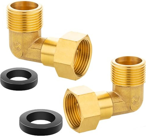 Snowtain Set di 2 Raccordi a Gomito G3/4'' in Ottone Maschio-Femmina 360° Rotante – con 2 Guarnizioni in Silicone, Filettatura da 25mm per Impianti Idraulici e Irrigazione