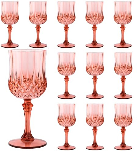 XXUE Plastic Wine Glasses Reusable | Vintage Goblets 207ml - Suitable for Wedding Receptions, Grand Events, Picnics & Disposable Party Supplies (12, Rose Gold)