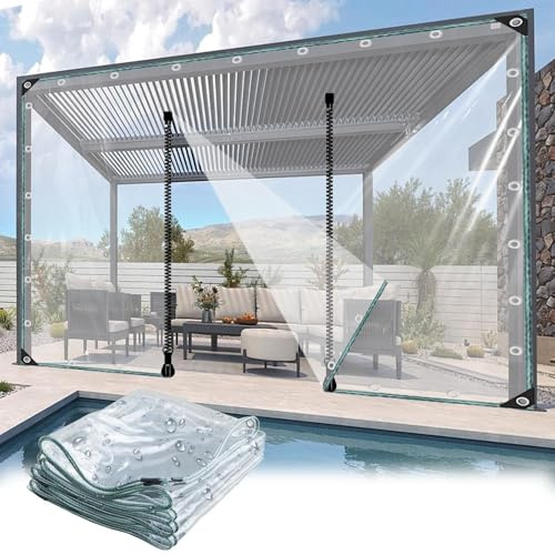 Bâches Plastiques Transparente étanches Avec œillets,Bâches En Vinyle Pvc Extérieures,2m 3m 5m 6m 7m Grands Panneaux Latéraux De Bâche Claire Et Durable,Résistant Au Vent,WxH-3.2x2.8m/10.5x9.2ft
