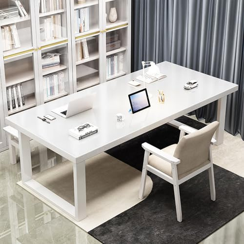 Konferenztisch aus Massivholz für 4–8 Personen, großer Seminartisch mit stabilen Beinen, perfekt für Bürobesprechungen und Werkstätten, weiße Oberfläche, 140 x 80 x 75 cm