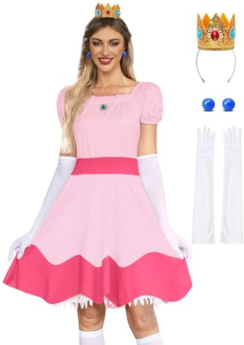 For G and PL Damen Karneval Quadratischer Kragen Puffärmel Pink Prinzessin Kleid Cosplay 4-Stück-Set Party Kostüm XL