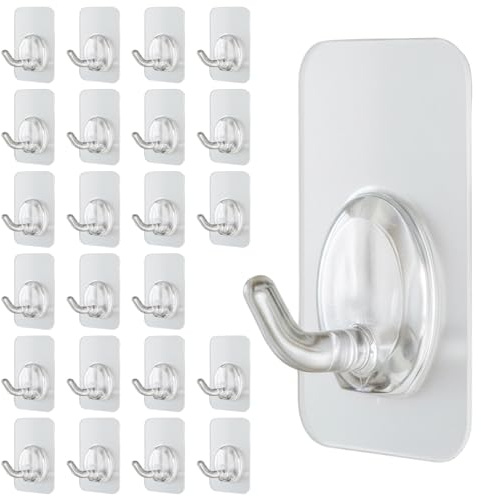 Menz Klebehaken extra-stark - 24 Stück, 5 kg Tragkraft | Magische Haken, Klebehaken transparent für Fensterrahmen, Kleiderhaken selbstklebend, für Küche, Bad, Deko