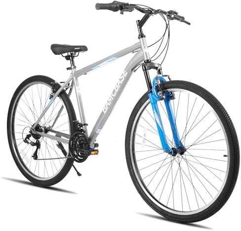 Hiland BAMCBASE VTT pour Adultes, 21 Vitesses, Cadre en Acier au Carbone, Unisexe, Freins en V Avant et Arrière et Fourche Suspension, 26 Pouces - Gris