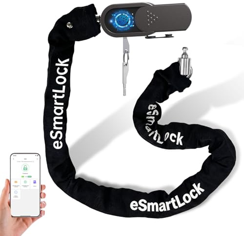 Eseesmart Fahrradschloss Fingerabdruck mit Schlüssel, 8mm 1000mm Lange Kettenschloss Fahrradschloss Hohe Sicherheit Anti-Diebstahl Wasserdicht für Fahrrad E-Scooter E-Bike Motorrad
