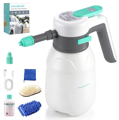 HAUSHOF 1.8 L Electric Foam Sprayer with Foam & Water Modes | 90° Spray, Battery Display, Car & Garden Cleaning