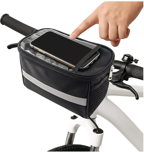 daqoupzi Fahrrad Lenkertasche, Fahrradlenker Tasche(20x10x16cm), Lenkertasche Fahrrad Wasserdicht mit Touchscreen-Fenster, Reflektoren & Seitentasche, Radtasche Lenker